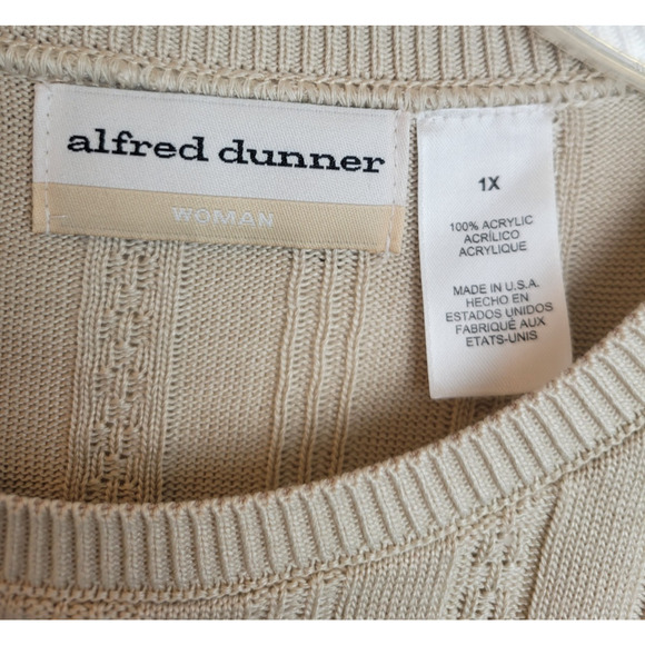 Alfred Dunner Short Sleeve Top Tan Striped Down Knit Ribbed Women's Plus Size 1X - Picture 2 of 7